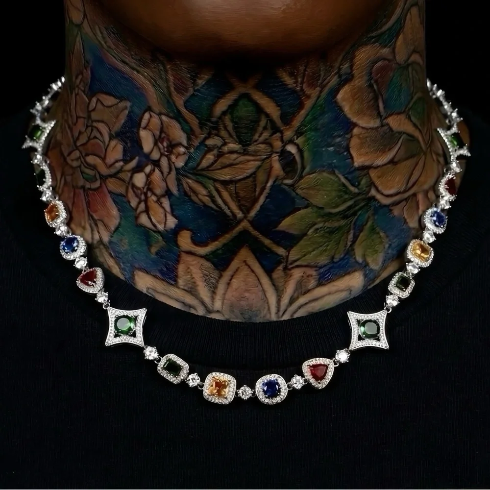 Silver Multicolor Gemstone Necklace - 20inch